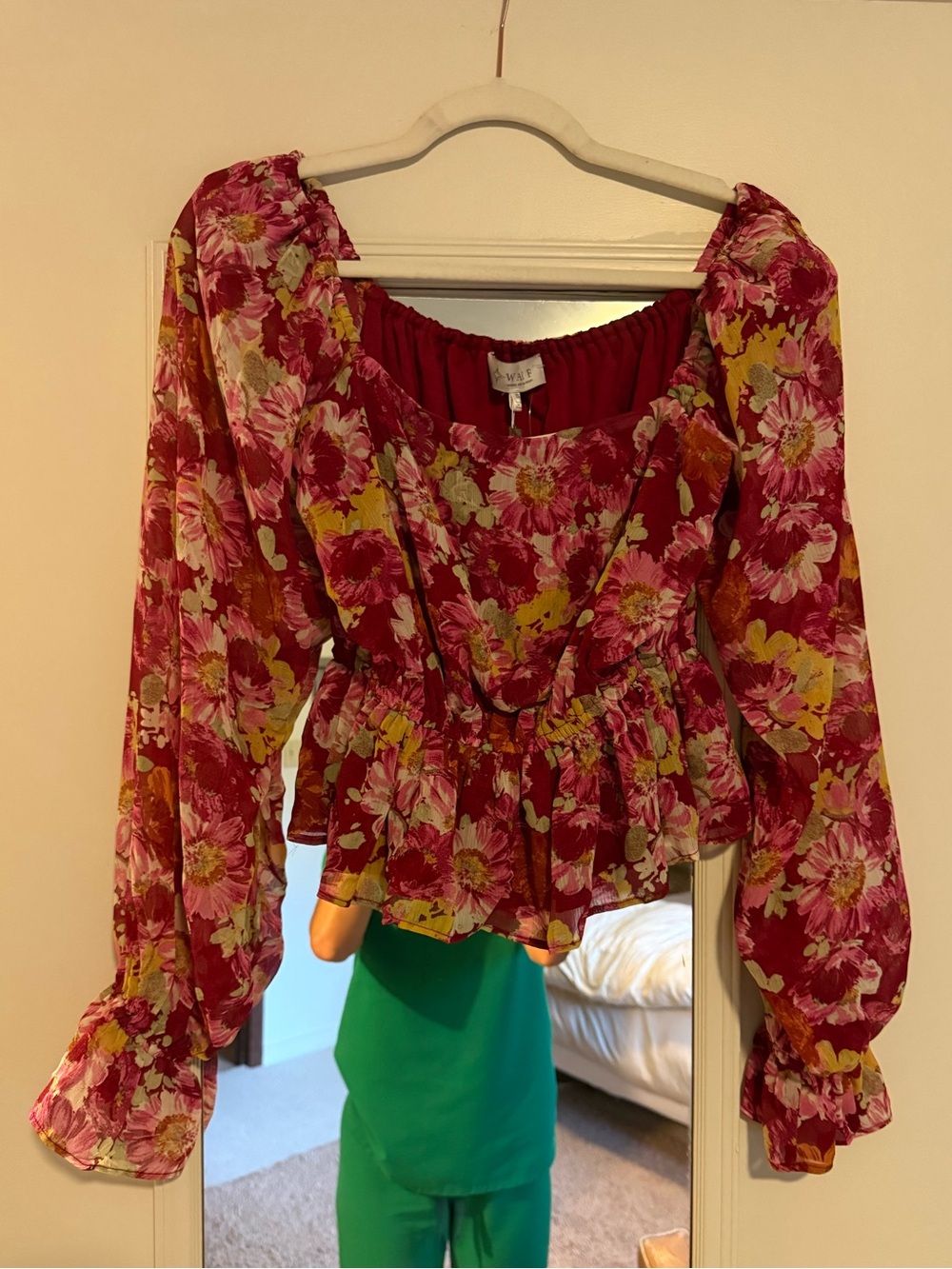 Wayf Berry Pink Floral Peplum Blouse